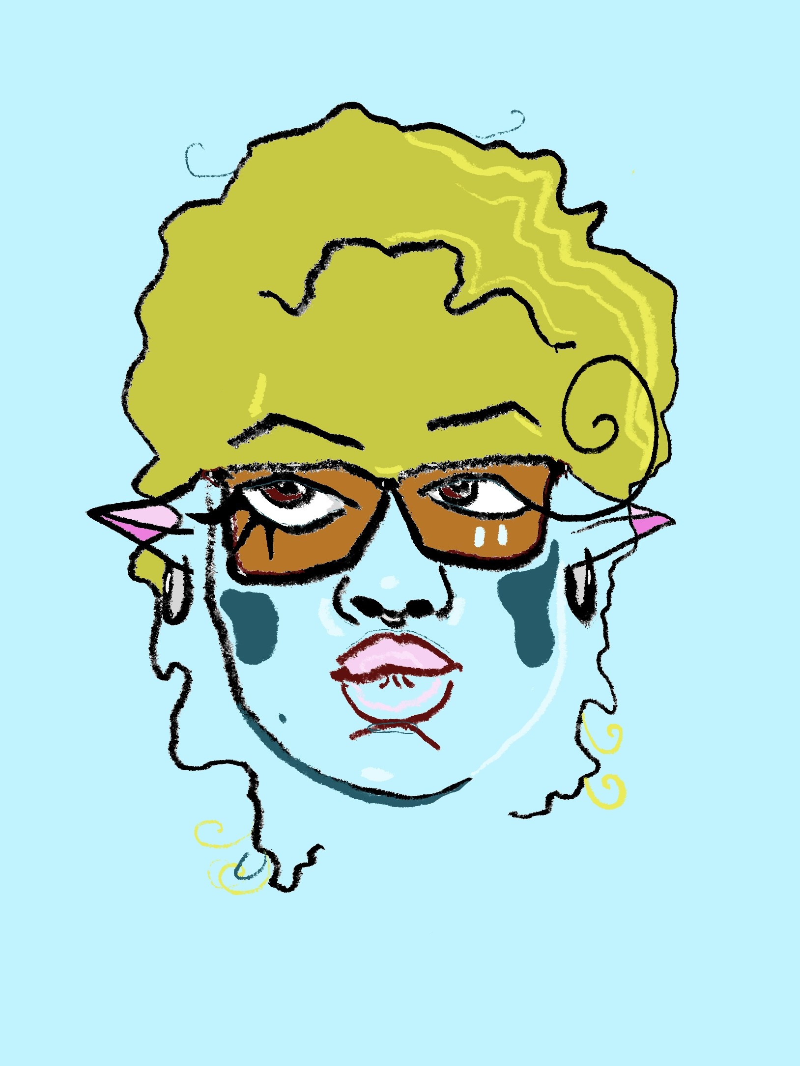 line drawing of blue woman