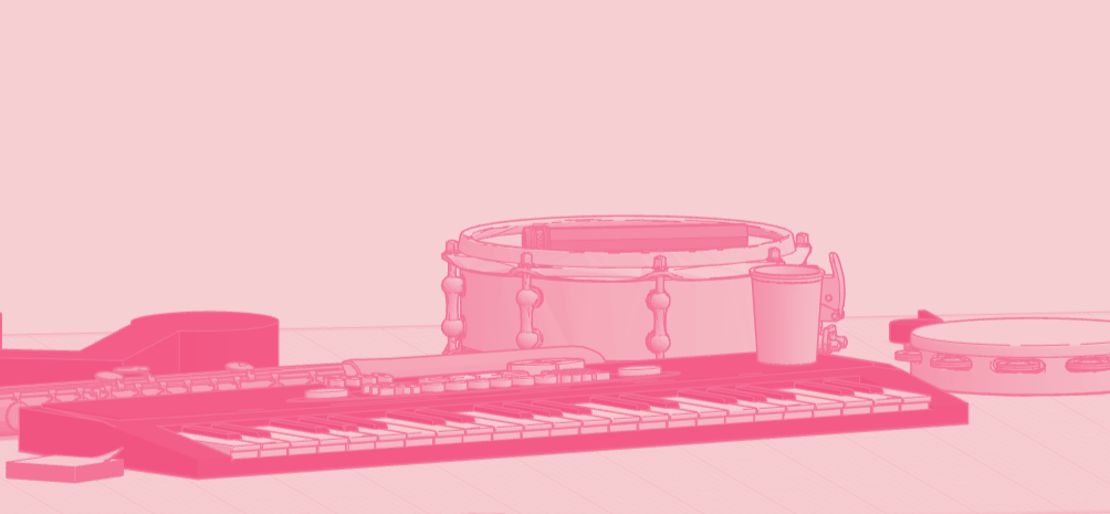 3D rendered illustration of musical instruments on the floor in pastel pink